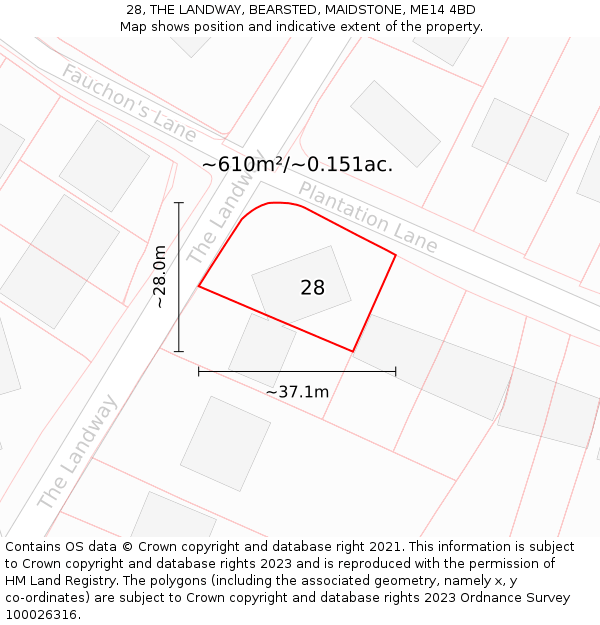 28, THE LANDWAY, BEARSTED, MAIDSTONE, ME14 4BD: Plot and title map
