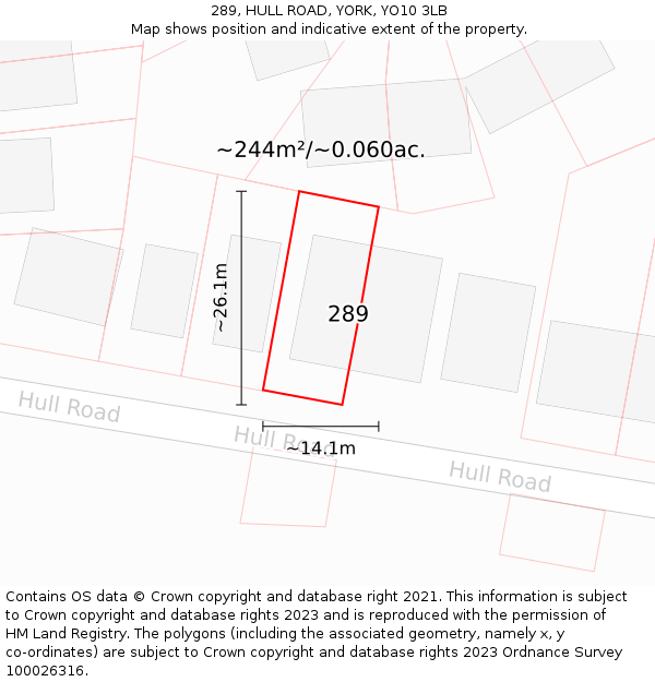 289, HULL ROAD, YORK, YO10 3LB: Plot and title map