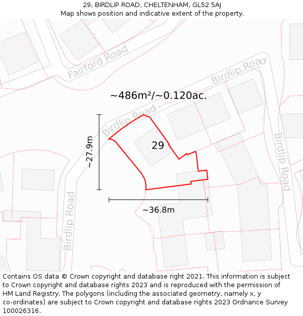 29, BIRDLIP ROAD, CHELTENHAM, GL52 5AJ: Plot and title map
