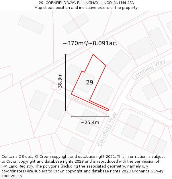 29, CORNFIELD WAY, BILLINGHAY, LINCOLN, LN4 4FA: Plot and title map