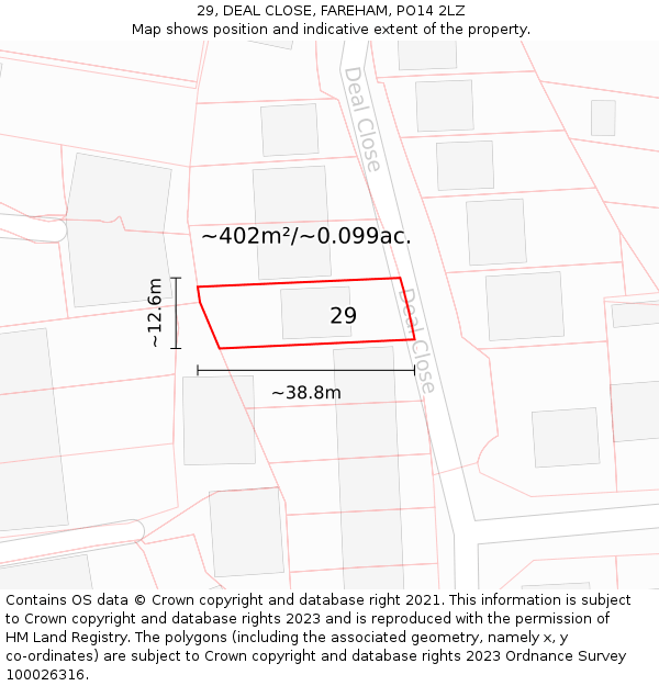 29, DEAL CLOSE, FAREHAM, PO14 2LZ: Plot and title map