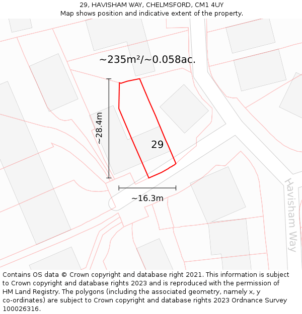 29, HAVISHAM WAY, CHELMSFORD, CM1 4UY: Plot and title map