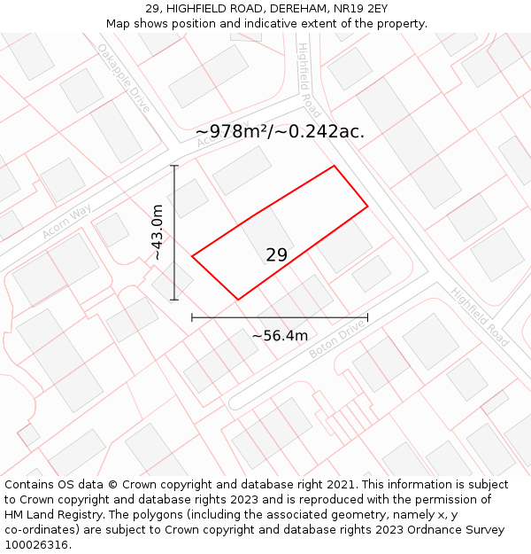 29, HIGHFIELD ROAD, DEREHAM, NR19 2EY: Plot and title map