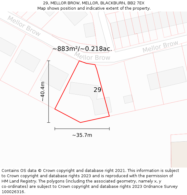 29, MELLOR BROW, MELLOR, BLACKBURN, BB2 7EX: Plot and title map