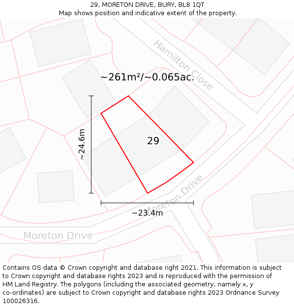 29, MORETON DRIVE, BURY, BL8 1QT: Plot and title map
