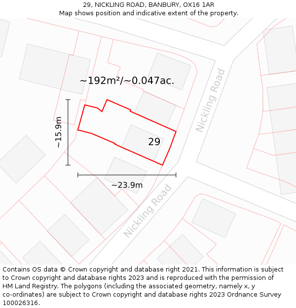 29, NICKLING ROAD, BANBURY, OX16 1AR: Plot and title map