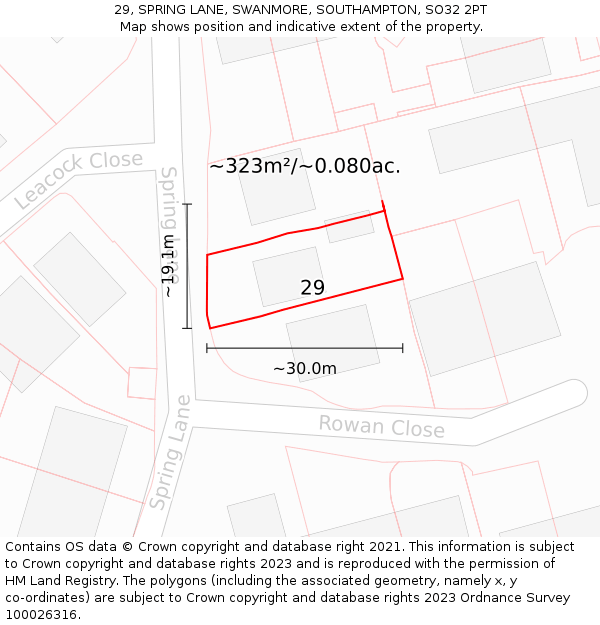 29, SPRING LANE, SWANMORE, SOUTHAMPTON, SO32 2PT: Plot and title map