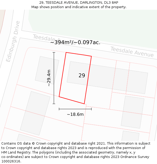 29, TEESDALE AVENUE, DARLINGTON, DL3 8AP: Plot and title map
