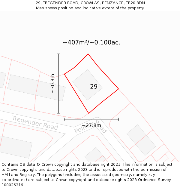 29, TREGENDER ROAD, CROWLAS, PENZANCE, TR20 8DN: Plot and title map