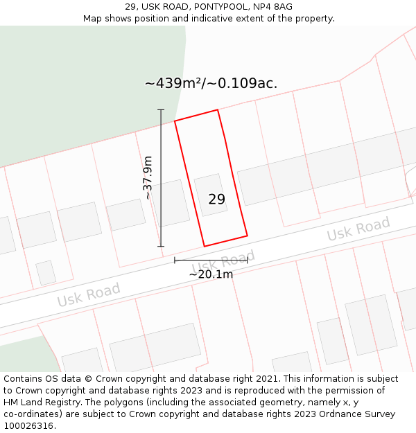 29, USK ROAD, PONTYPOOL, NP4 8AG: Plot and title map