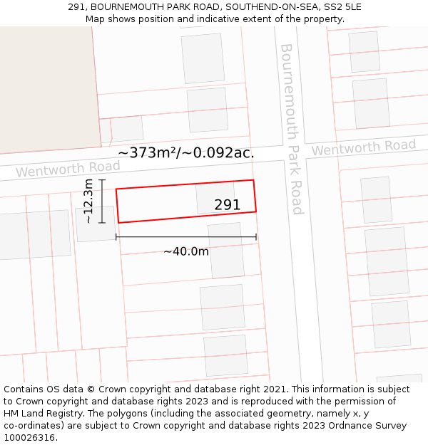 291, BOURNEMOUTH PARK ROAD, SOUTHEND-ON-SEA, SS2 5LE: Plot and title map