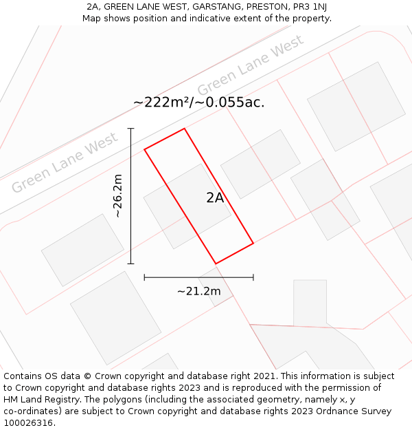 2A, GREEN LANE WEST, GARSTANG, PRESTON, PR3 1NJ: Plot and title map