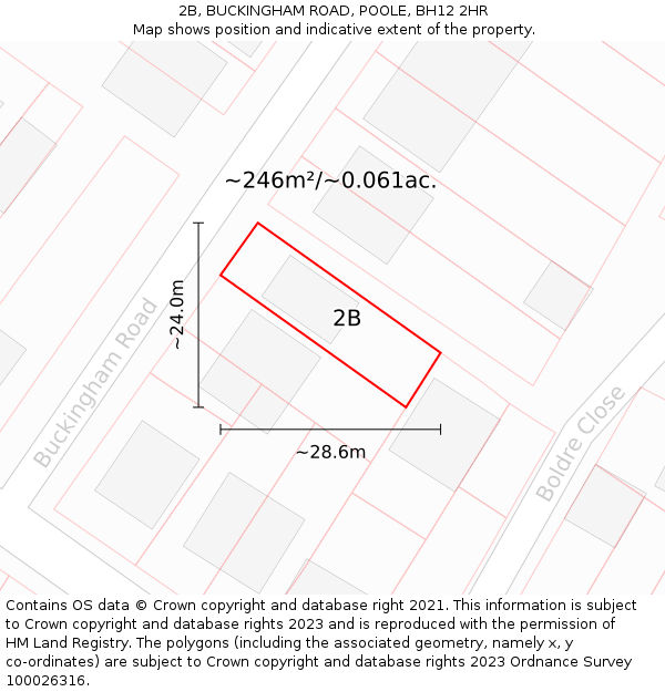 2B, BUCKINGHAM ROAD, POOLE, BH12 2HR: Plot and title map