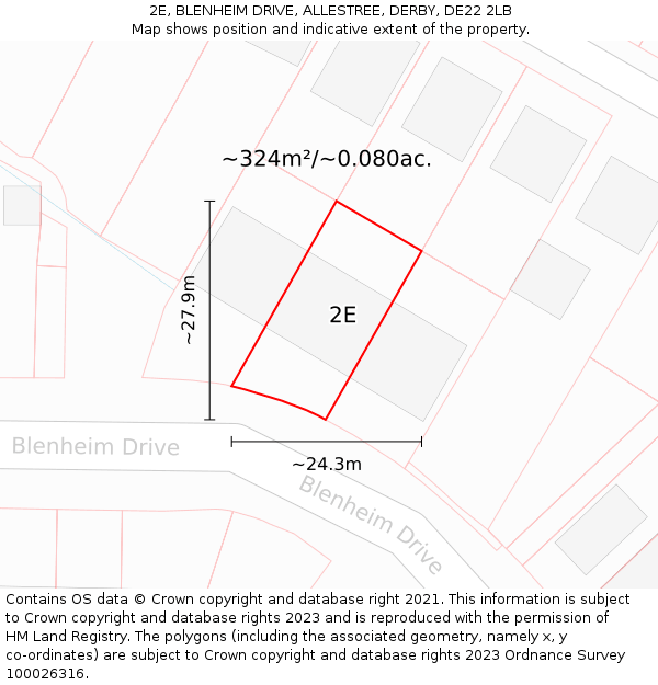 2E, BLENHEIM DRIVE, ALLESTREE, DERBY, DE22 2LB: Plot and title map