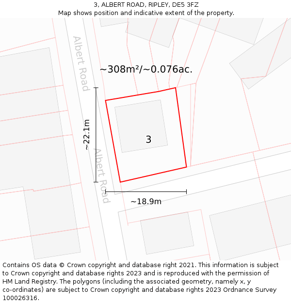 3, ALBERT ROAD, RIPLEY, DE5 3FZ: Plot and title map