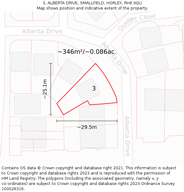 3, ALBERTA DRIVE, SMALLFIELD, HORLEY, RH6 9QU: Plot and title map