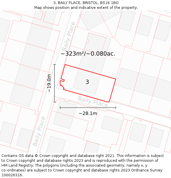 3, BAILY PLACE, BRISTOL, BS16 1BG: Plot and title map