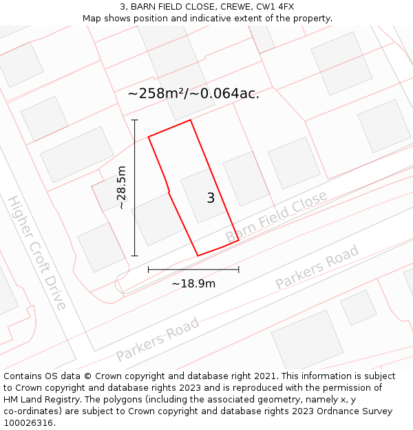 3, BARN FIELD CLOSE, CREWE, CW1 4FX: Plot and title map