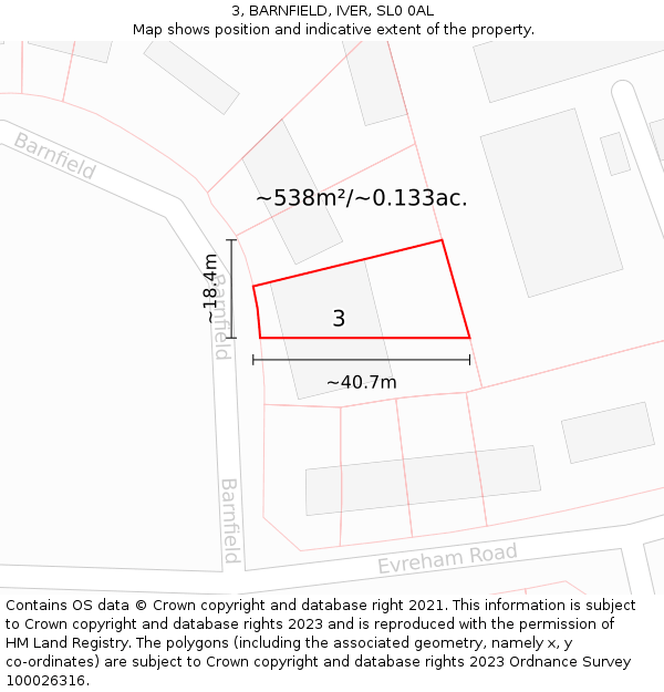 3, BARNFIELD, IVER, SL0 0AL: Plot and title map