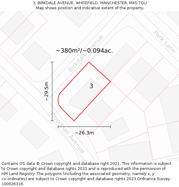 3, BIRKDALE AVENUE, WHITEFIELD, MANCHESTER, M45 7QU: Plot and title map
