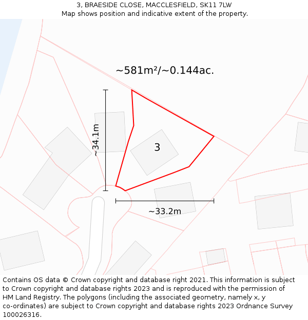 3, BRAESIDE CLOSE, MACCLESFIELD, SK11 7LW: Plot and title map