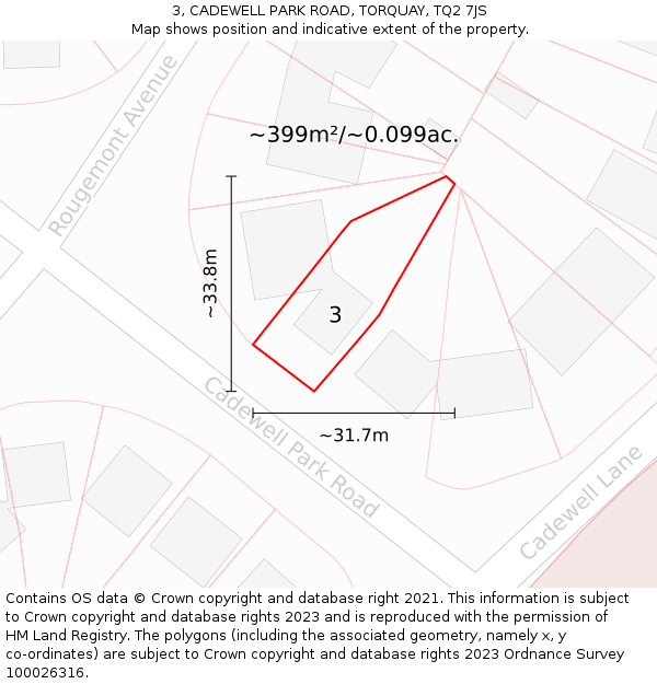 3, CADEWELL PARK ROAD, TORQUAY, TQ2 7JS: Plot and title map