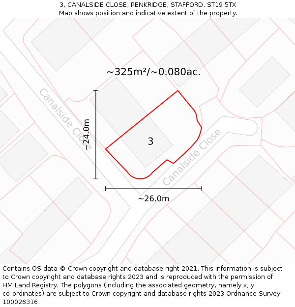 3, CANALSIDE CLOSE, PENKRIDGE, STAFFORD, ST19 5TX: Plot and title map