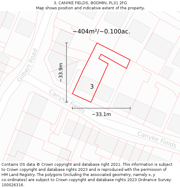 3, CANYKE FIELDS, BODMIN, PL31 2FG: Plot and title map