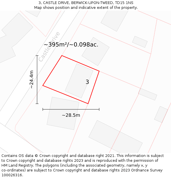 3, CASTLE DRIVE, BERWICK-UPON-TWEED, TD15 1NS: Plot and title map