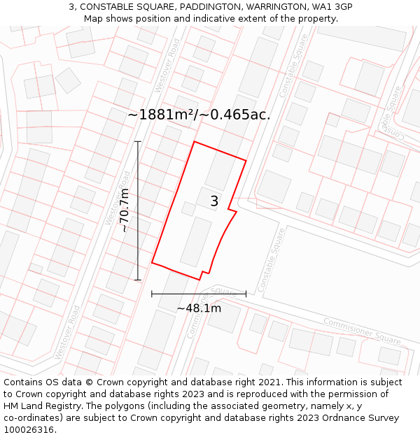 3, CONSTABLE SQUARE, PADDINGTON, WARRINGTON, WA1 3GP: Plot and title map