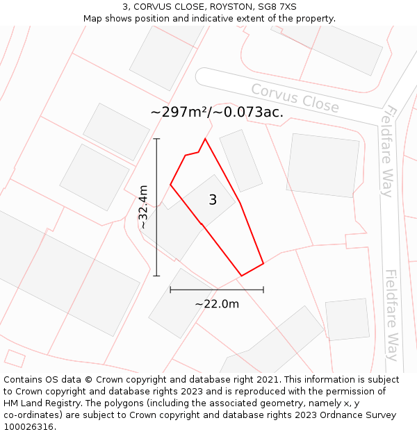 3, CORVUS CLOSE, ROYSTON, SG8 7XS: Plot and title map