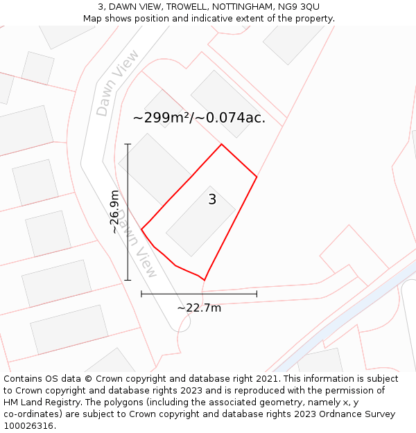 3, DAWN VIEW, TROWELL, NOTTINGHAM, NG9 3QU: Plot and title map
