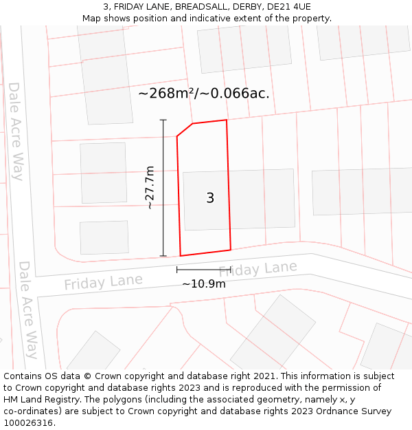 3, FRIDAY LANE, BREADSALL, DERBY, DE21 4UE: Plot and title map