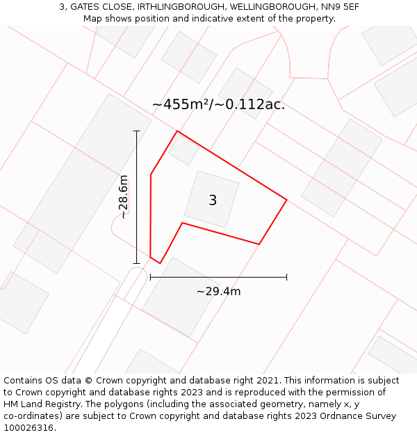 3, GATES CLOSE, IRTHLINGBOROUGH, WELLINGBOROUGH, NN9 5EF: Plot and title map