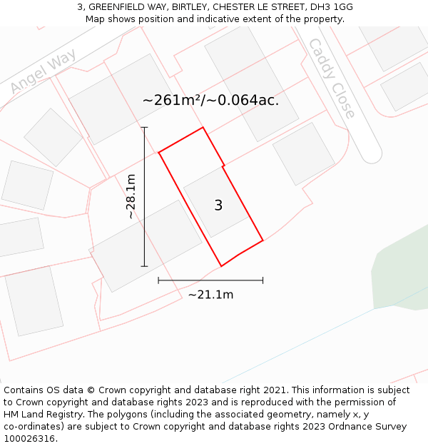 3, GREENFIELD WAY, BIRTLEY, CHESTER LE STREET, DH3 1GG: Plot and title map