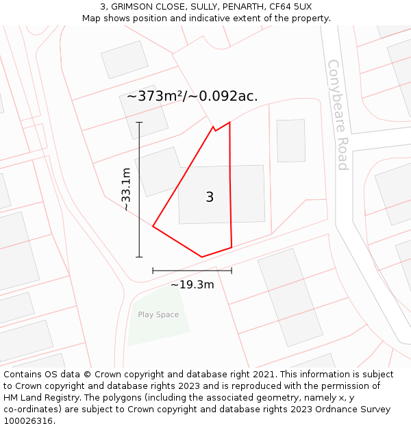 3, GRIMSON CLOSE, SULLY, PENARTH, CF64 5UX: Plot and title map