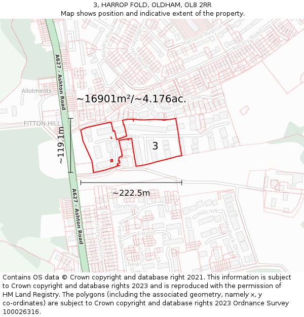 3, HARROP FOLD, OLDHAM, OL8 2RR: Plot and title map