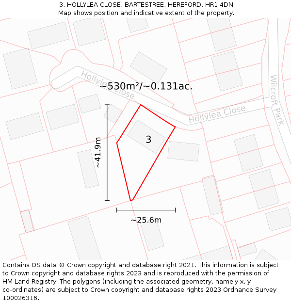 3, HOLLYLEA CLOSE, BARTESTREE, HEREFORD, HR1 4DN: Plot and title map