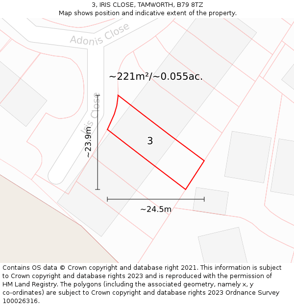 3, IRIS CLOSE, TAMWORTH, B79 8TZ: Plot and title map