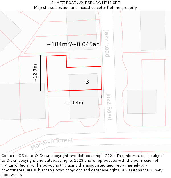 3, JAZZ ROAD, AYLESBURY, HP18 0EZ: Plot and title map