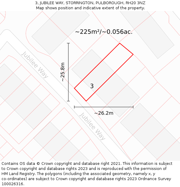 3, JUBILEE WAY, STORRINGTON, PULBOROUGH, RH20 3NZ: Plot and title map