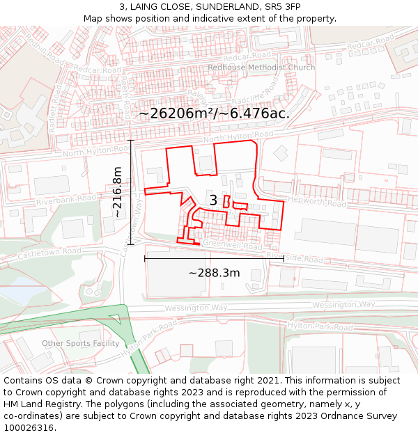 3, LAING CLOSE, SUNDERLAND, SR5 3FP: Plot and title map