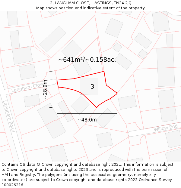 3, LANGHAM CLOSE, HASTINGS, TN34 2JQ: Plot and title map