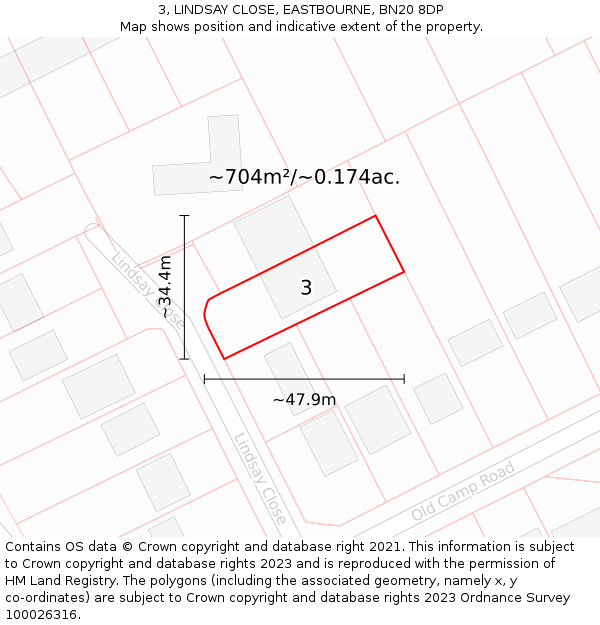 3, LINDSAY CLOSE, EASTBOURNE, BN20 8DP: Plot and title map