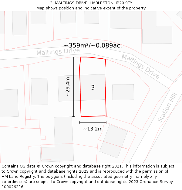 3, MALTINGS DRIVE, HARLESTON, IP20 9EY: Plot and title map