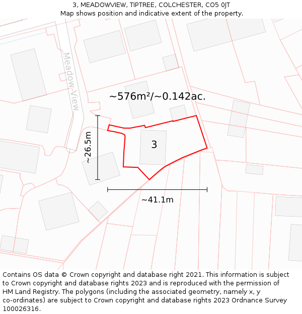 3, MEADOWVIEW, TIPTREE, COLCHESTER, CO5 0JT: Plot and title map