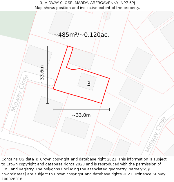 3, MIDWAY CLOSE, MARDY, ABERGAVENNY, NP7 6PJ: Plot and title map
