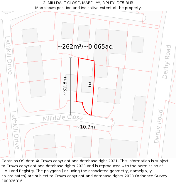 3, MILLDALE CLOSE, MAREHAY, RIPLEY, DE5 8HR: Plot and title map