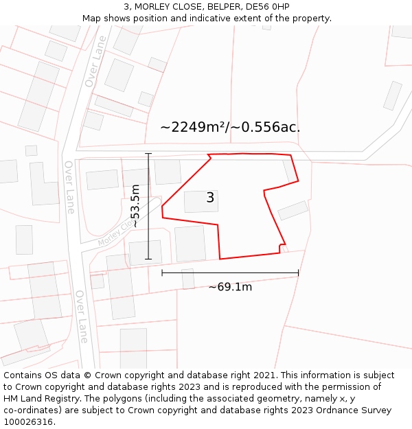 3, MORLEY CLOSE, BELPER, DE56 0HP: Plot and title map
