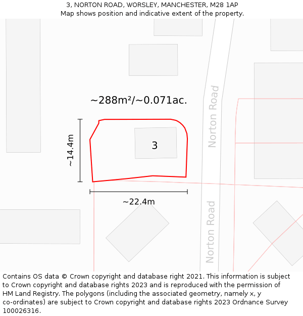 3, NORTON ROAD, WORSLEY, MANCHESTER, M28 1AP: Plot and title map